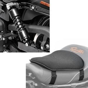 Set: Stossdämpfer 11" passend für Harley Davidson Dyna 1991-2017 Tieferlegung schwarz Craftride + Gel Sitzkissen M Tourtecs Universal Komfortkissen schwarz
