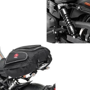 Set: Stossdämpfer 11" passend für Harley Davidson Dyna 1991-2017 Tieferlegung schwarz Craftride + Motorrad Hecktasche Bagtecs X50 Gepäcktasche hinten 50Ltr in schwarz