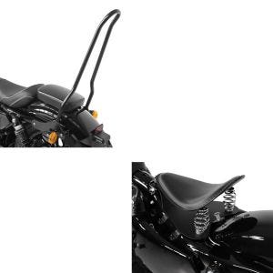 Set: Sissybar für Harley Davidson Sportster 04-20 Tampa + Bobber Solositz mit Grundplatte in schwarz_1
