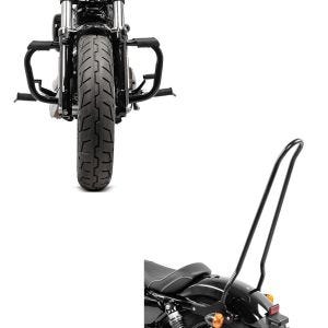 Set: Sissybar für Harley Sportster 04-20 Tampa XL schwarz + Sturzbügel Harley Davidson Sportster 04-20 Mustache in schwarz_1
