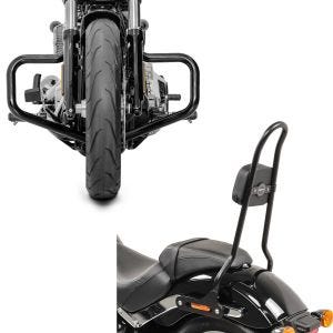 Set: Sissybar für Harley Softail / Sport Glide 18-21 SRL schwarz + Sturzbügel Mustache Harley Davidson Softail 18-21 in schwarz_1