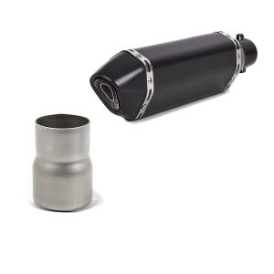 Set: Auspuff Schalldämpfer Force Edelstahl schwarz + Adapter für Krümmer 61mm auf 51mm_1