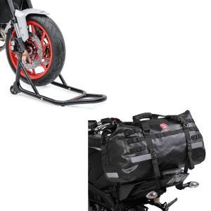 Set: Hecktasche Drybag XB50 Wasserdicht Volumen 50l + Montageständer Vorderrad Motorradständer vorne_1