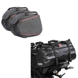 Set: Sacoche de selle Moto arrière XB50 Dry Bag Etanche Volume 50l + Sacs interieurs pour valises laterales compatible avec Yamaha 2x20L pair 
