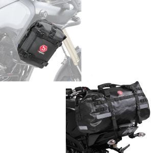Set: Hecktasche Drybag XB50 Wasserdicht Volumen 50l + Sturzbügeltasche K3 passend für Schutzbügel wasserdicht 6L schwarz