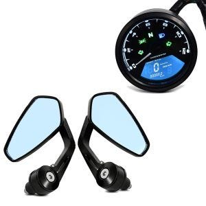 Set: Tachometer LCD Digital Drehzahlmesser Analog TM1 + Lenkerendenspiegel LS4 Lenkerspiegel in schwarz