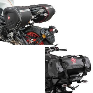 Set: Seitentaschen RF1 40-60 Liter Volumen Softshell + Hecktasche Drybag XF30 Wasserdicht Volumen 30l