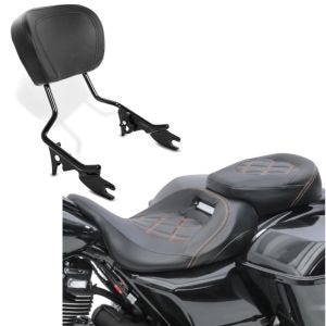 Set : Sitzbank passend für Touring 09-21 Komfortsitzbank RH3 schwarz-orange + Sissybar passend für Touring Modelle 09-21 in schwarz