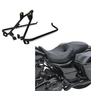 Set: Sitzbank passend für Harley Davidson Touring 08-23 Doppel Sitz Fahrer Beifahrer XG4 Craftride + Satteltaschenträger-Kit passend für Harley Davidson Touring Modelle 09-13 schwarz Craftride