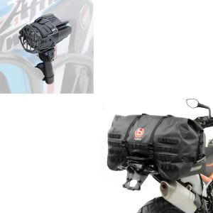 Set: LED Zusatzscheinwerfer mit Sturzbügel Halter und Schutzgitter SX22 + Hecktasche SX70 70Ltr wasserdicht in schwarz
