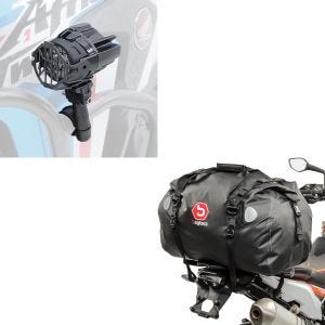 Set: LED Zusatzscheinwerfer mit Sturzbügel Halter und Schutzgitter SX22 + Hecktasche Drybag XF60 Wasserdicht Volumen 60l