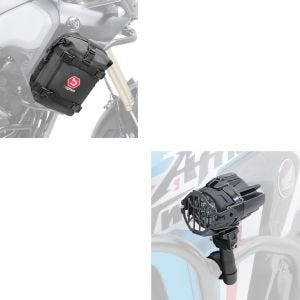 Set: LED Zusatzscheinwerfer Lumitecs SX22 mit Halter + Sturzbügeltasche K3 für Schutzbügel wasserdicht 6L schwarz_1