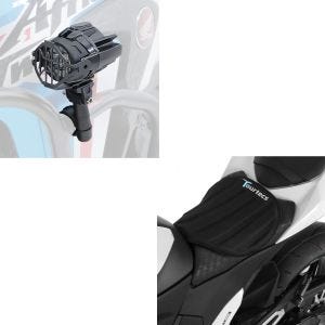 Set: LED Zusatzscheinwerfer mit Sturzbügel Halter und Schutzgitter SX22 + Gel Sitzkissen Neopren L Gelkissen Sitzauflage in schwarz