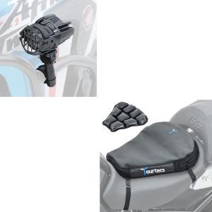 Set: LED Zusatzscheinwerfer mit Sturzbügel Halter und Schutzgitter SX22 + Luftkissen Air Deluxe M Komfort Sitzkissen in schwarz
