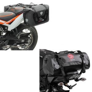 Set: Satteltaschen Wasserdicht RB25 mit Rollverschluss + Hecktasche Drybag XF30 Wasserdicht Volumen 30l