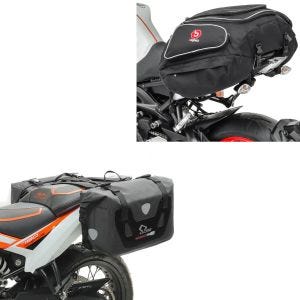 Set: Satteltaschen Wasserdicht RB25 mit Rollverschluss + Hecktasche X50 Gepäcktasche hinten 50Ltr in schwarz