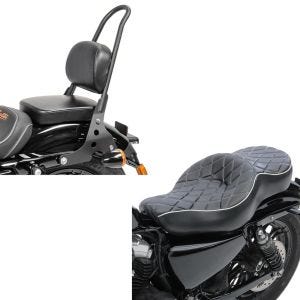 Set: Doppel Sitzbank für Harley Sportster 04-20 DB1 + Sissybar Harley Sportster 04-20 Fast Rider-M schwarz_1