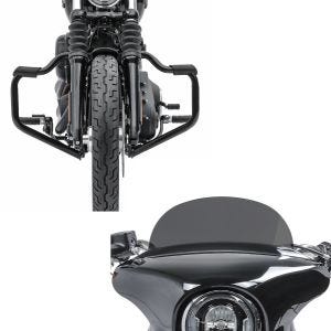 Set: Sturzbügel Mustache für Harley Softail 18-21 32mm + Windschild für Harley Sport Glide 18-21 M dunkel_1