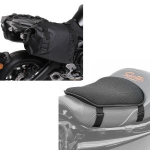 Set: Seitentaschen Wasserdicht WD1 2x43l mit Rollverschluss + Gel Sitzkissen M Universal Komfortkissen schwarz