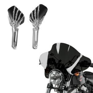 Set: Spiegel Skelett Hand für Harley und Chopper schwarz + Windschild Batwing für Custombikes inkl. Haltesatz dunkel getönt_1