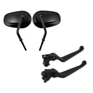 Set: Spiegel CS22 für Harley-Davidson Modelle schwarz + Hebelset Grip für Harley Dyna Sportster Softail 96- schwarz_1