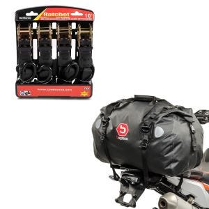 Set: Hecktasche Drybag XF60 Wasserdicht Volumen 60l + Spanngurt Set Ratsche mit 4x Zurrschlaufe schwarz_1