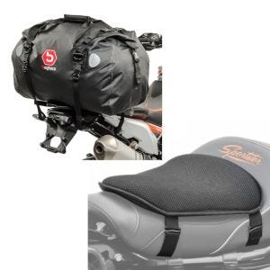 Set: Hecktasche Drybag XF60 Wasserdicht Volumen 60l + Gel Sitzkissen M Tourtecs Universal Komfortkissen schwarz_1