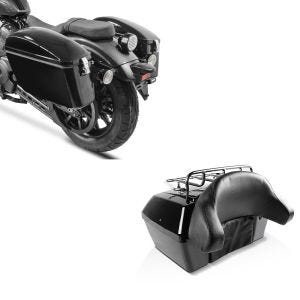 Set: Seitenkoffer Set Dallas je 23Ltr passend für Custombikes in schwarz + Topcase Missouri 43Ltr passend für Chopper abschließbar schwarz