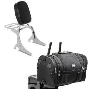 Set: Sissybar Kawasaki VN 800 / Classic DL chrom + Hecktasche RB1 Gepäckrolle für Chopper Cruiser_1