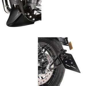 Set: Kennzeichenhalter seitlich M passend für Harley Davidson Sportster 04-20 schwarz Craftride + Bugspoiler Motorrad Craftride passend für Harley Davidson Sportster 04-20 in schwarz
