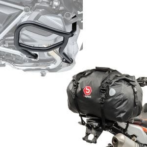Set: Pare carter compatible avec BMW R 1250 GS 19-23 L2 garde moteur + Sacoche de selle Moto arrière XF60 Dry Bag Etanche Volume 60l
