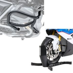 Sturzbügel passend für BMW R 1250 GS 19-23 L2 Schutzbügel + Motorradwippe Easy Plus Vorderradwippe Motorradständer bis 21" schwarz