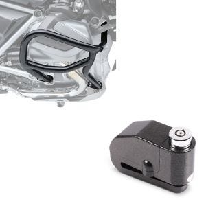 Set: Pare carter compatible avec BMW R 1250 GS 19-23 L2 garde moteur + Antivol bloque disque Alarme 110dB BS-Motoparts Moto antivol noir