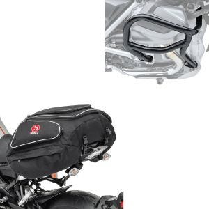 Set: Pare carter compatible avec BMW R 1250 GS 19-23 L2 garde moteur + Moto Sacoche de selle X50 Porte-bagages arrière 50Ltr noir