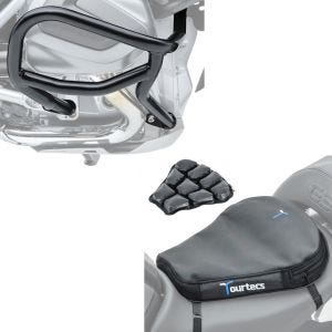 Set: Pare carter compatible avec BMW R 1250 GS 19-23 L2 garde moteur + Moto Coussin d'air Air Deluxe M Coussin de Selle confort