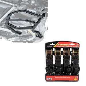 Set: Pare carter compatible avec BMW R 1250 GS 19-23 XL4 garde moteur + Moto Sangle Set avec cliquet et crotchet incl 4x boucles de chargement