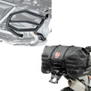 Set: Pare carter compatible avec BMW R 1250 GS 19-23 XL4 garde moteur + Moto Sacoche de Selle arrière SX70 70Ltr etanche en noir