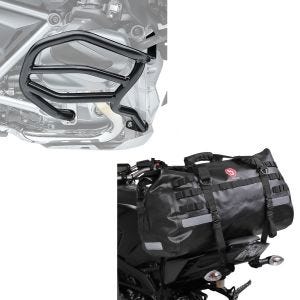 Set: Pare carter compatible avec BMW R 1250 GS 19-23 XL4 garde moteur + Sacoche de selle Moto arrière XB50 Dry Bag Etanche Volume 50l