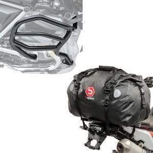 Set: Pare carter compatible avec BMW R 1250 GS 19-23 XL4 garde moteur + Sacoche de selle Moto arrière XF60 Dry Bag Etanche Volume 60l