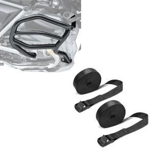 Set: Pare carter compatible avec BMW R 1250 GS 19-23 XL4 garde moteur + Moto Sangle Set sangle arrimage 150cm 2 pièces en noir