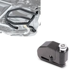 Set: Pare carter compatible avec BMW R 1250 GS 19-23 XL4 garde moteur + Antivol bloque disque Alarme 110dB BS-Motoparts Moto antivol noir