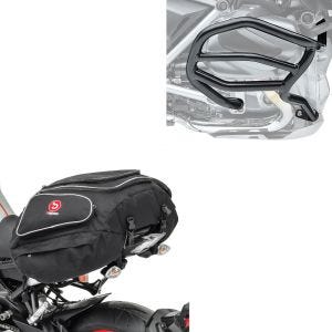 Set: Pare carter compatible avec BMW R 1250 GS 19-23 XL4 garde moteur + Moto Sacoche de selle X50 Porte-bagages arrière 50Ltr en noir