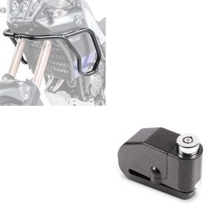 Set: Verkleidungsschutzbügel für Yamaha Tenere 700 19-21 + Bremsscheibenschloss Alarm 120dB schwarz_1