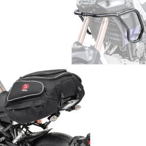 Set: Pare carter haut compatible avec Yamaha Tenere 700 19-24 crashbar Réservoir + Moto Sacoche de selle X50 Porte-bagages arrière 50Ltr en noir