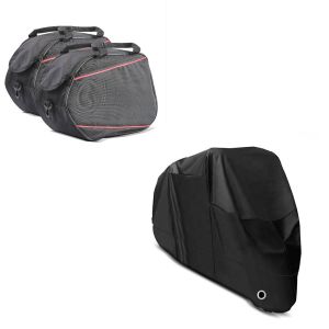 Set: Sacs interieurs pour valises laterales compatible avec Yamaha 2x20L pair + Housse Moto XL Bache moto imperméable en noir
