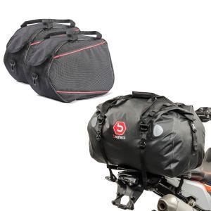 Set: Sacs interieurs pour valises laterales compatible avec Yamaha 2x20L pair + Sacoche de selle Moto arrière XF60 Dry Bag Etanche Volume 60l