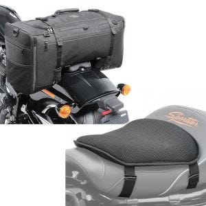 Set: Hecktasche SQ1 Soziustasche passend für Chopper und Cruiser + Gel Sitzkissen M Universal Komfortkissen schwarz