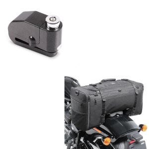 Set: Hecktasche SQ1 Soziustasche passend für Chopper und Cruiser + Bremsscheibenschloss Alarm 110dB BS-Motoparts Diebstahlschutz schwarz