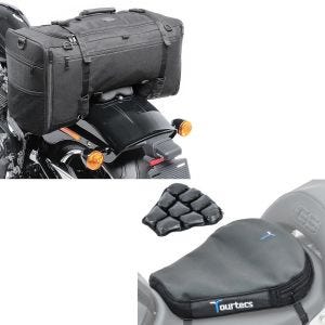 Set: Hecktasche SQ1 Soziustasche passend für Chopper und Cruiser + Luftkissen Air Deluxe M Komfort Sitzkissen in schwarz
