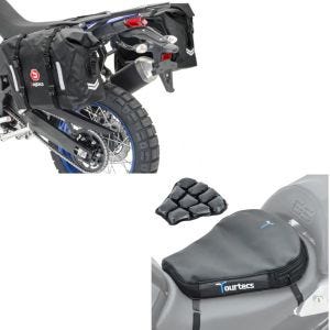 Set: Satteltaschen Wasserdicht WP8 2x30L Rollverschluss Seitentasche + Luftkissen Tourtecs Air Deluxe M Komfort Sitzkissen in schwarz_1